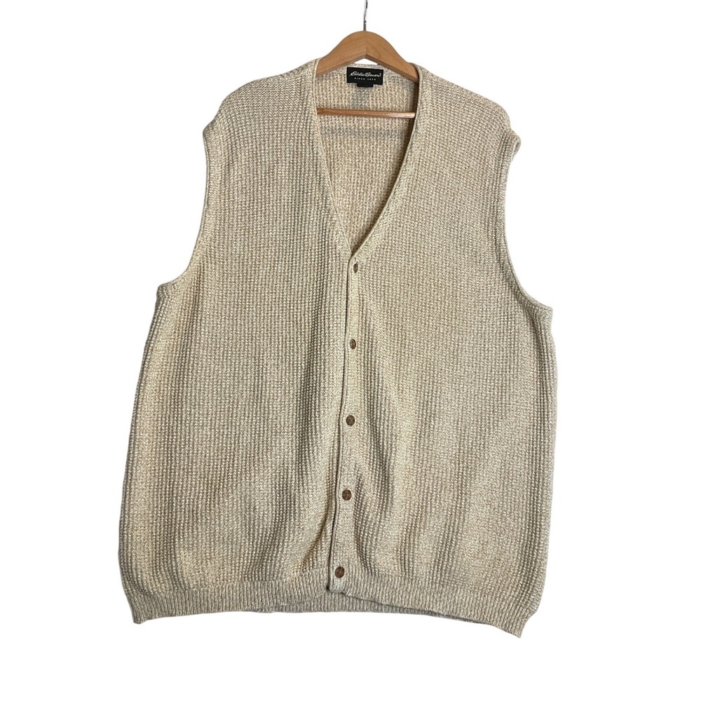 Eddie‎ Bauer Vest Waffle Knit 100% Cotton Sleeveless Button Up Grandpacore XXL